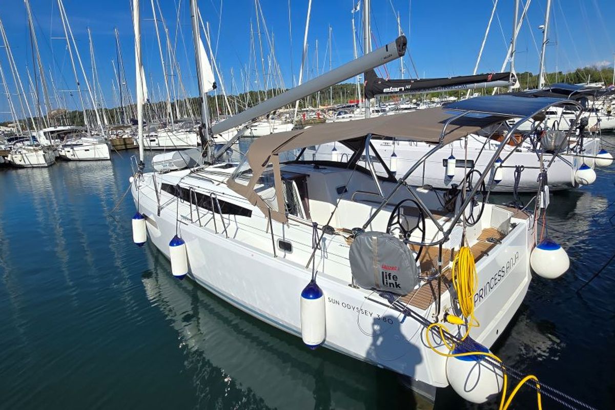 Exterior view of Princess Anja, a Jeanneau Sun Odyssey 380 sailboat at Grad Pula, Croatia
