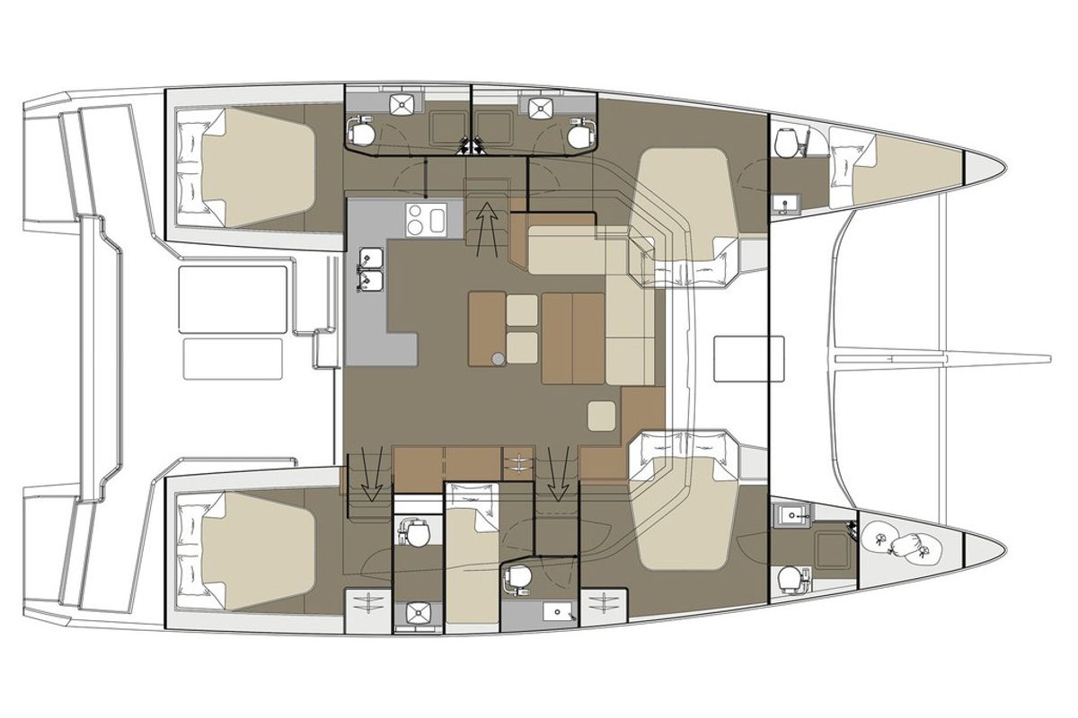 Floor plan of Frida, a Dufour 48 Cat catamaran at Tonnarella, Italy