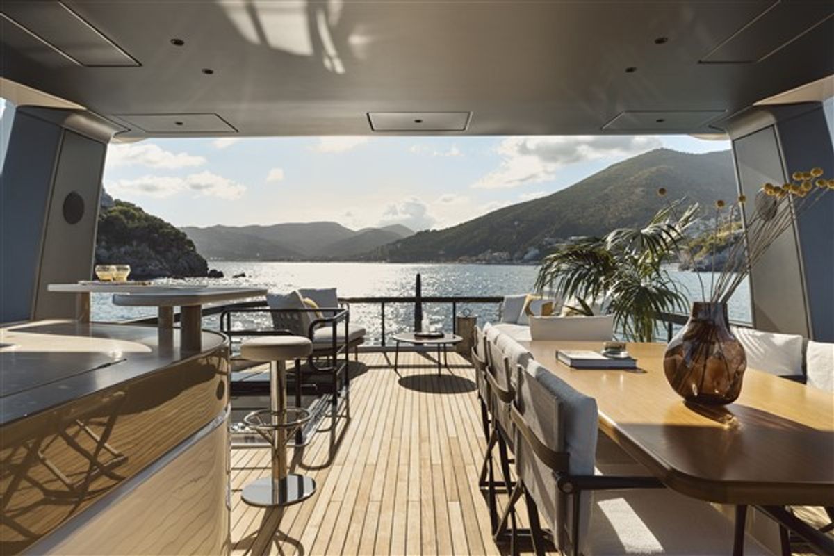Deck of Balance, a Azimut 82 Fly yacht at Grad Šibenik, Croatia