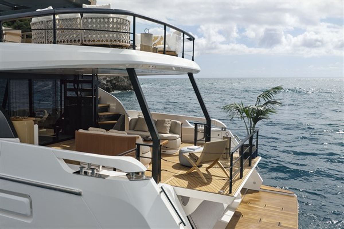 Deck of Balance, a Azimut 82 Fly yacht at Grad Šibenik, Croatia