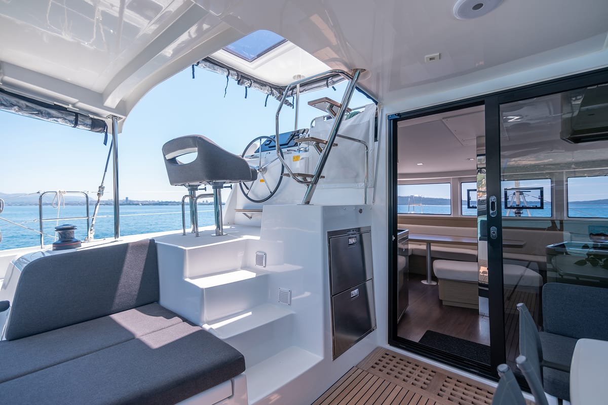 Cockpit of Sophie, a Lagoon 42 OW catamaran at Grad Kaštela, Croatia