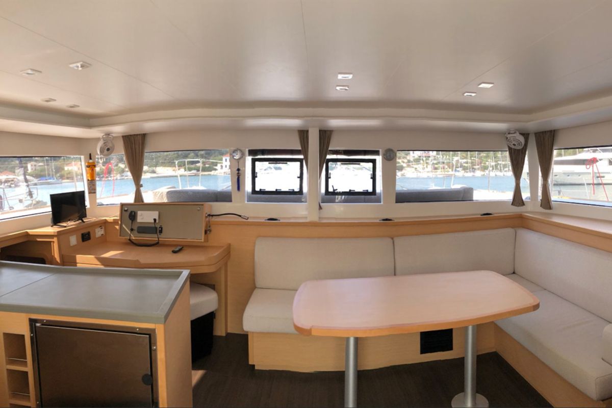 Salon of Aristofanis, a Lagoon 450 F catamaran at Municipal Unit of Lefkada, Greece
