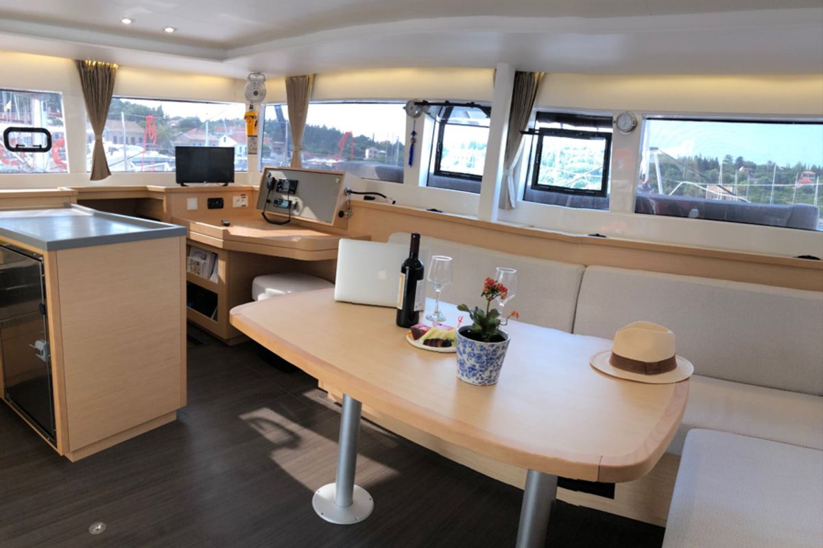Salon of Aristofanis, a Lagoon 450 F catamaran at Municipal Unit of Lefkada, Greece