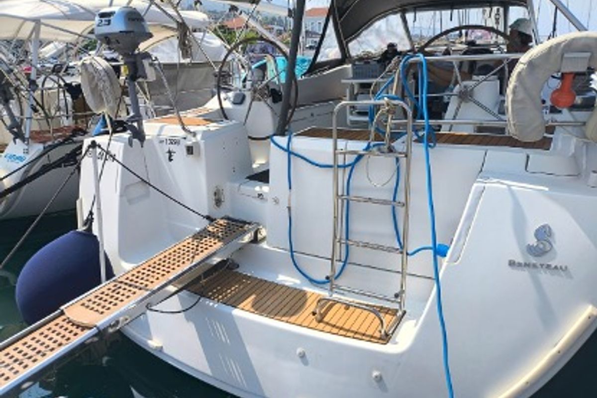 Exterior view of Sirena De Oro, a Beneteau Oceanis 54 sailboat at Municipal Unit of Palairos, Greece