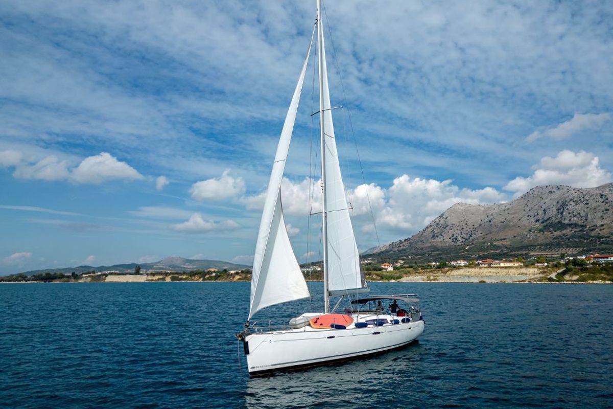 Exterior view of Sirena De Oro, a Beneteau Oceanis 54 sailboat at Municipal Unit of Palairos, Greece