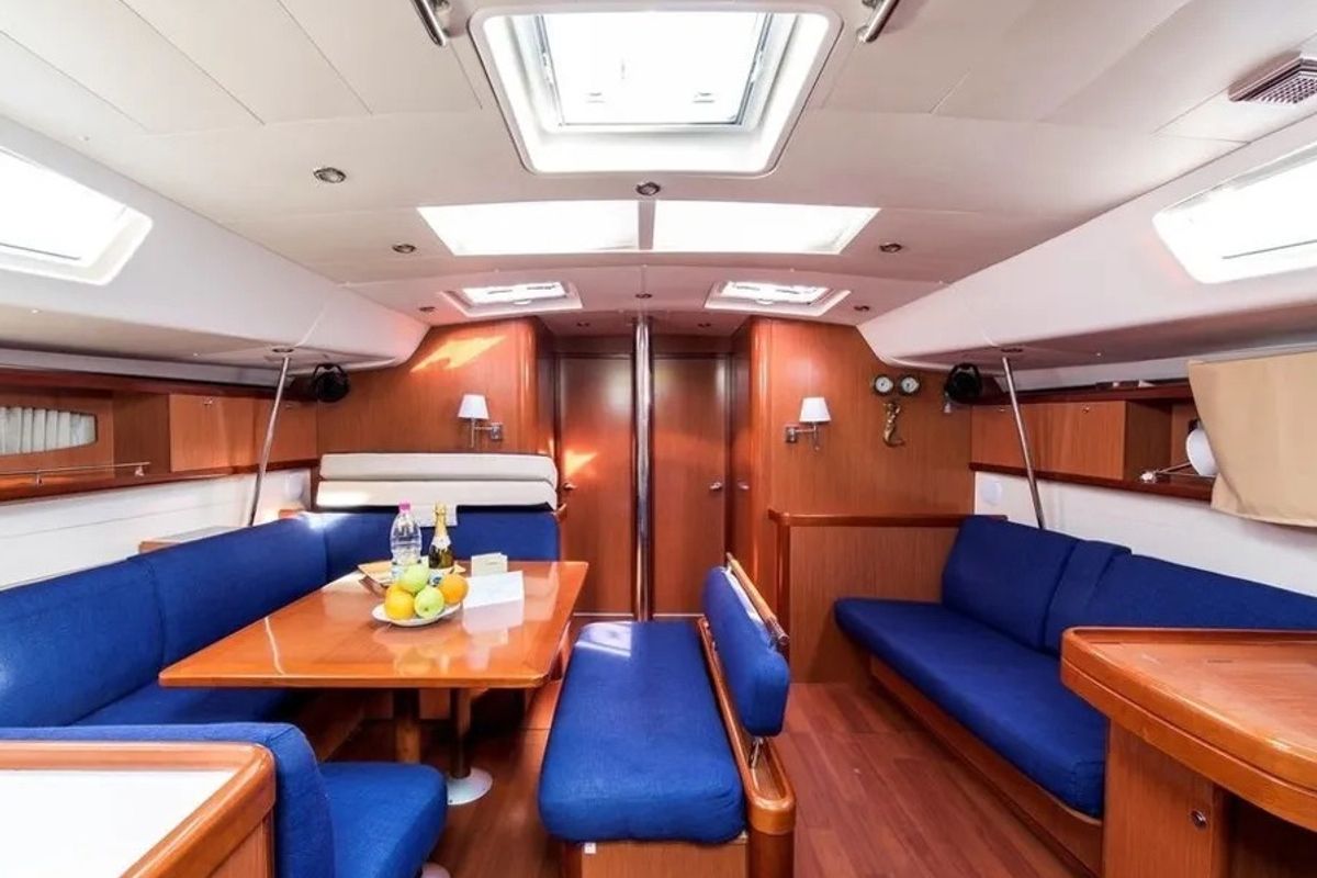 Salon of Sirena De Oro, a Beneteau Oceanis 54 sailboat at Municipal Unit of Palairos, Greece