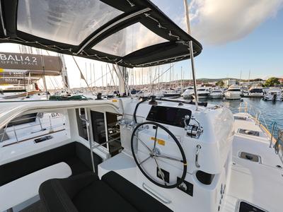 Cockpit of Mars, a Lagoon 40 catamaran at Grad Vodice, Croatia
