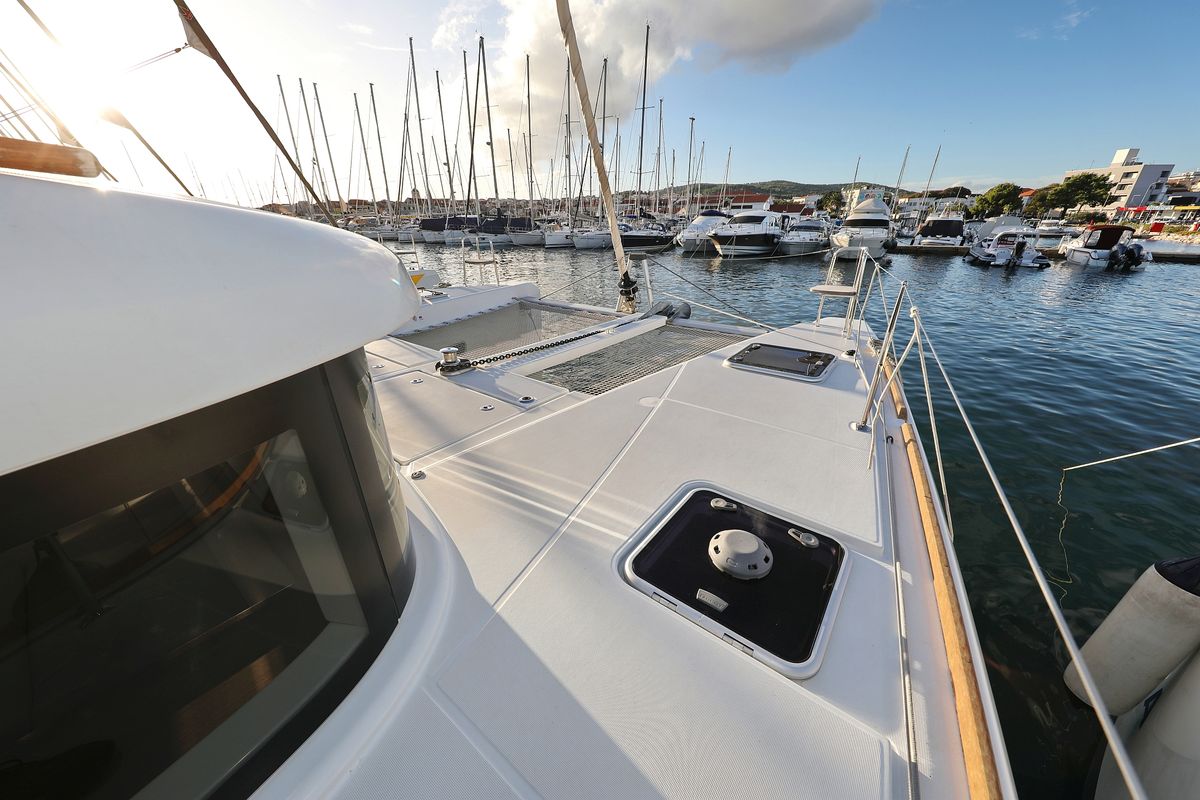 Deck of Mars, a Lagoon 40 catamaran at Grad Vodice, Croatia