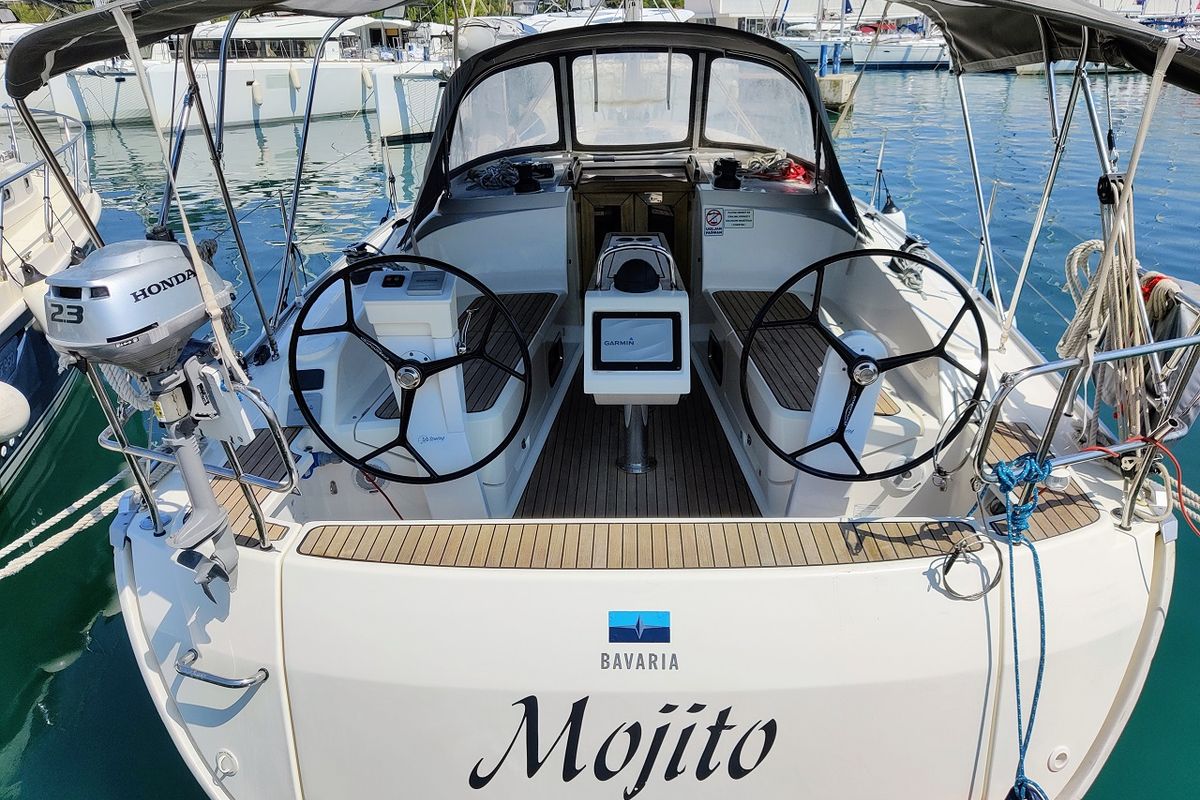 Cockpit of Mojito, a Bavaria Cruiser 37 sailboat at Općina Sukošan, Croatia