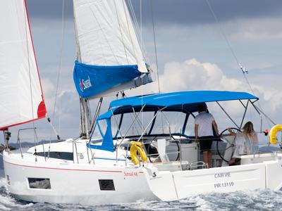 Exterior view of Sunsail 46.4 Premium, a Beneteau Oceanis 46.1 sailboat at Gouvia, Greece