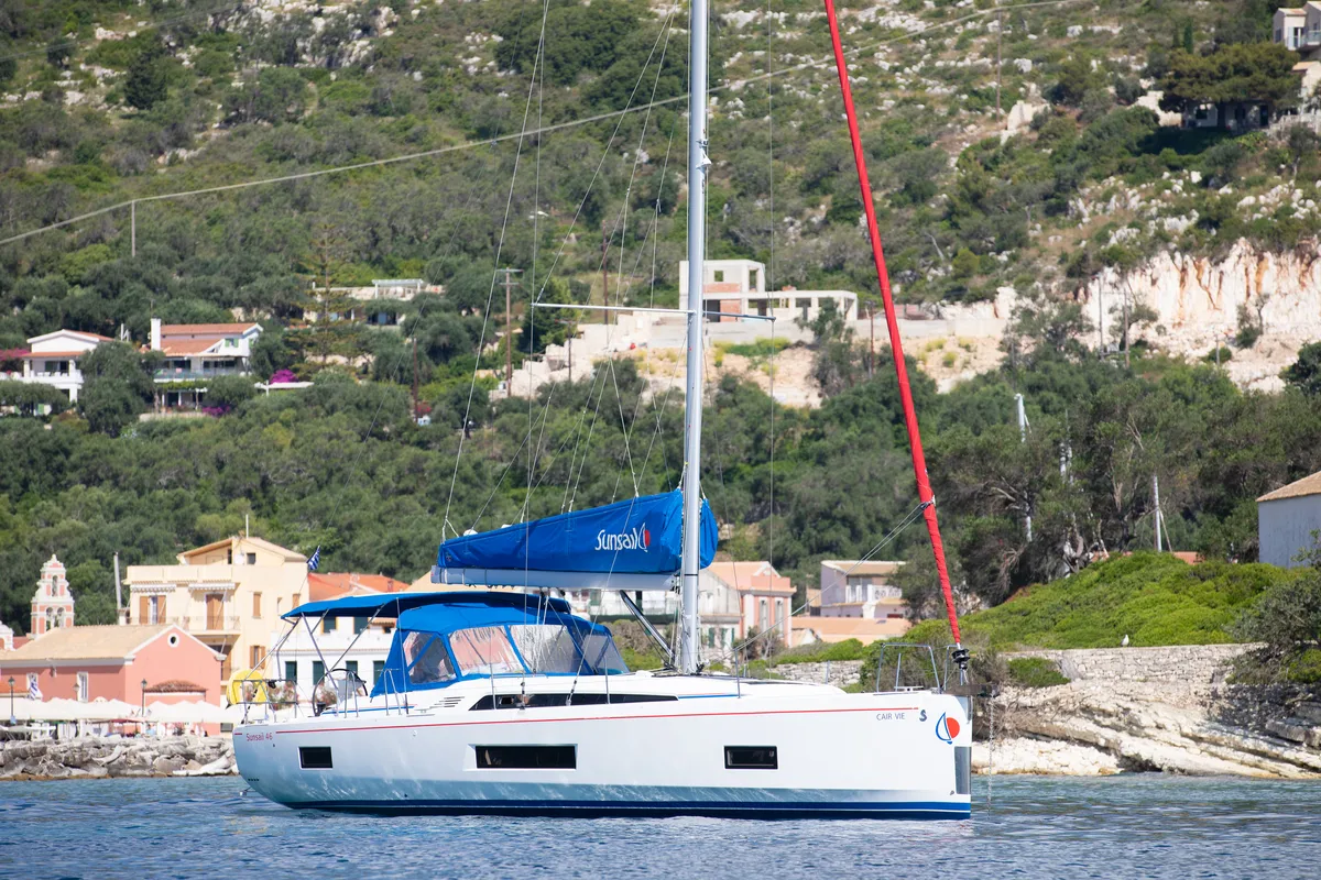 Exterior view of Sunsail 46.4 Premium, a Beneteau Oceanis 46.1 sailboat at Gouvia, Greece