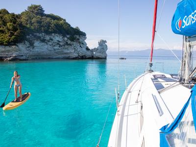 Exterior view of Sunsail 46.4 Premium, a Beneteau Oceanis 46.1 sailboat at Gouvia, Greece