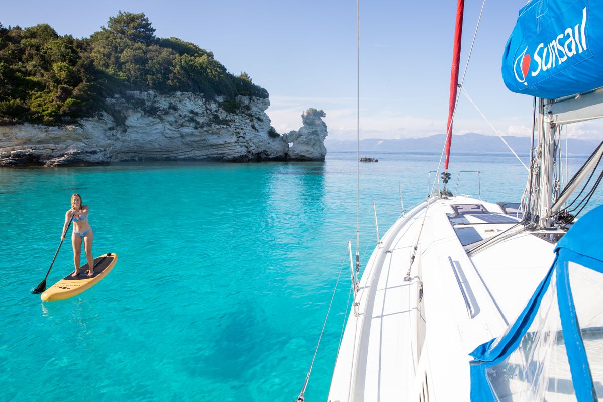 Exterior view of Sunsail 46.4 Premium, a Beneteau Oceanis 46.1 sailboat at Gouvia, Greece