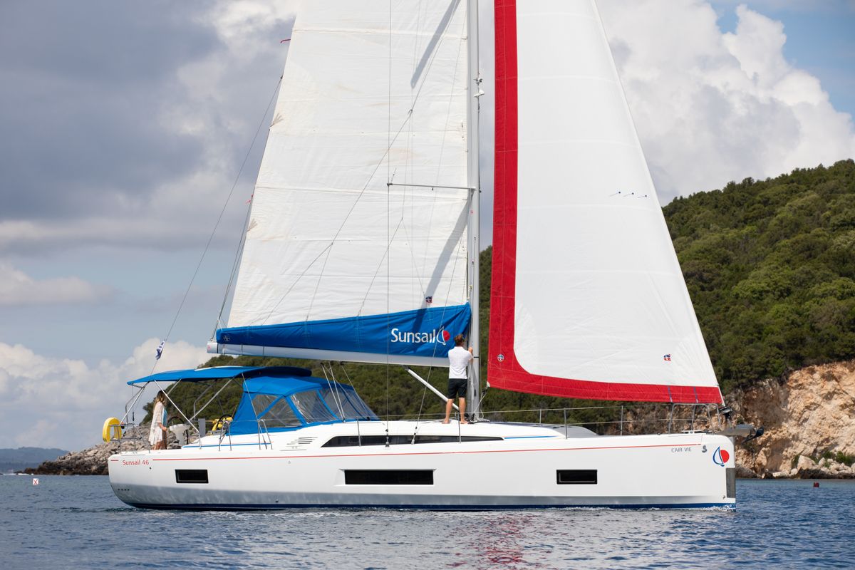 Exterior view of Sunsail 46.4 Premium, a Beneteau Oceanis 46.1 sailboat at Gouvia, Greece