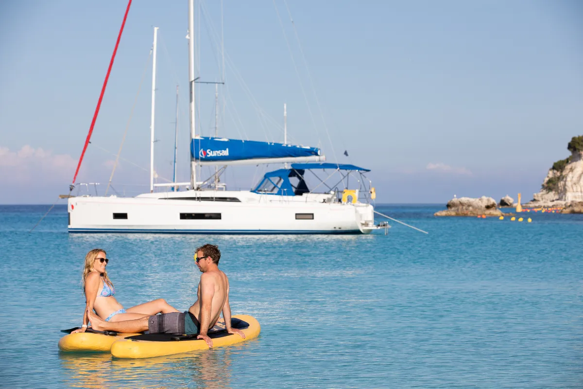 Exterior view of Sunsail 46.4 Premium, a Beneteau Oceanis 46.1 sailboat at Gouvia, Greece