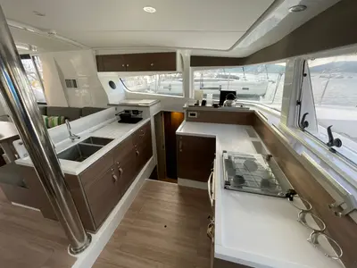 Galley of Kebifor, a Bali 4.2 catamaran at Municipal Unit of Palairos, Greece