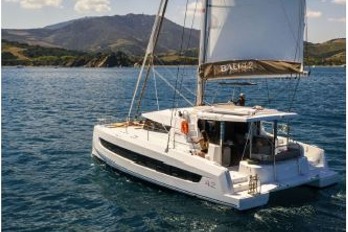 Exterior view of Kebifor, a Bali 4.2 catamaran at Municipal Unit of Palairos, Greece