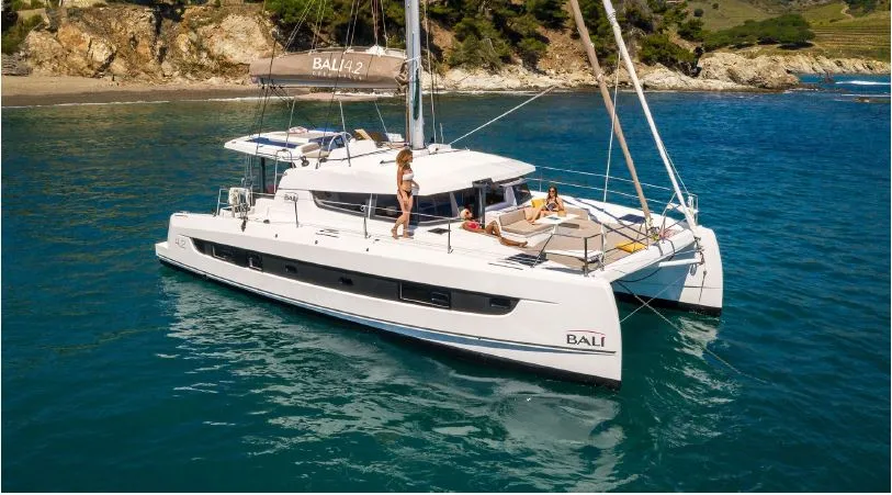 Exterior view of Kebifor, a Bali 4.2 catamaran at Municipal Unit of Palairos, Greece