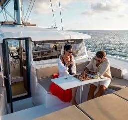 Deck of Kebifor, a Bali 4.2 catamaran at Municipal Unit of Palairos, Greece