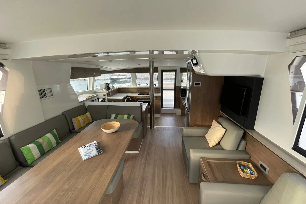 Salon of Kebifor, a Bali 4.2 catamaran at Municipal Unit of Palairos, Greece