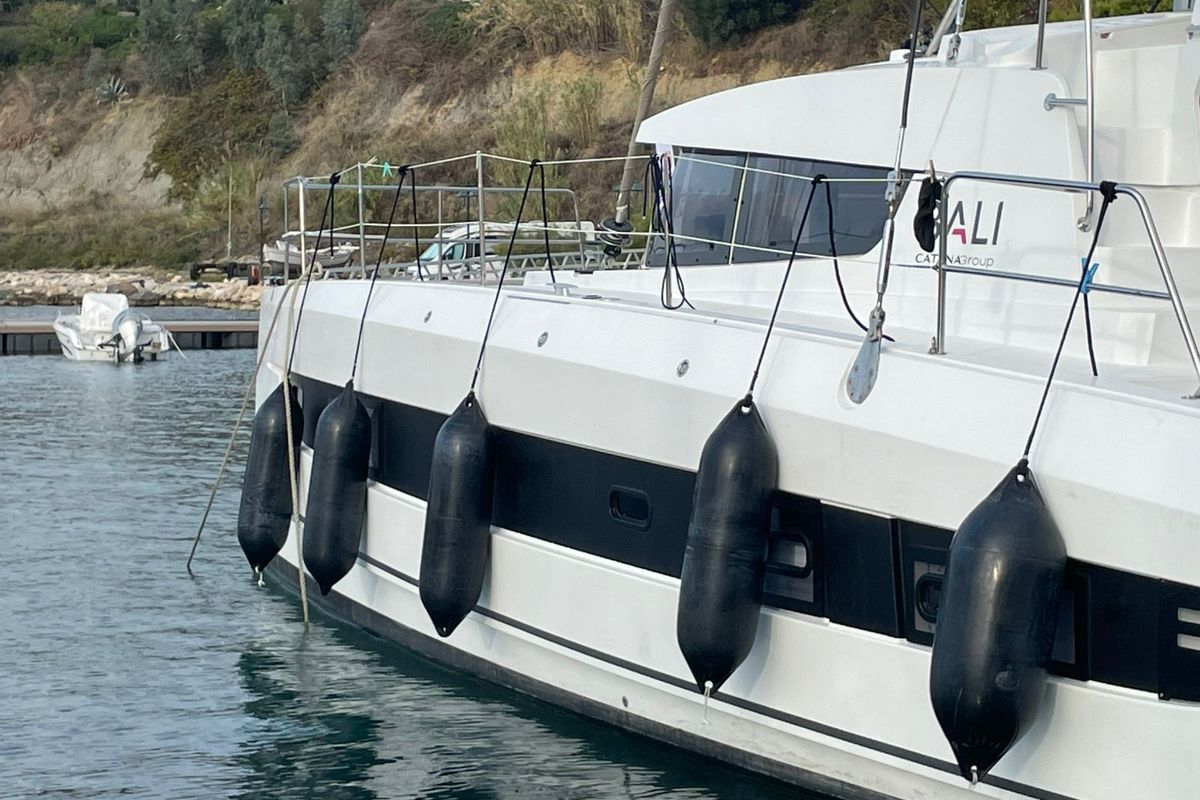Exterior view of Kebifor, a Bali 4.2 catamaran at Municipal Unit of Palairos, Greece