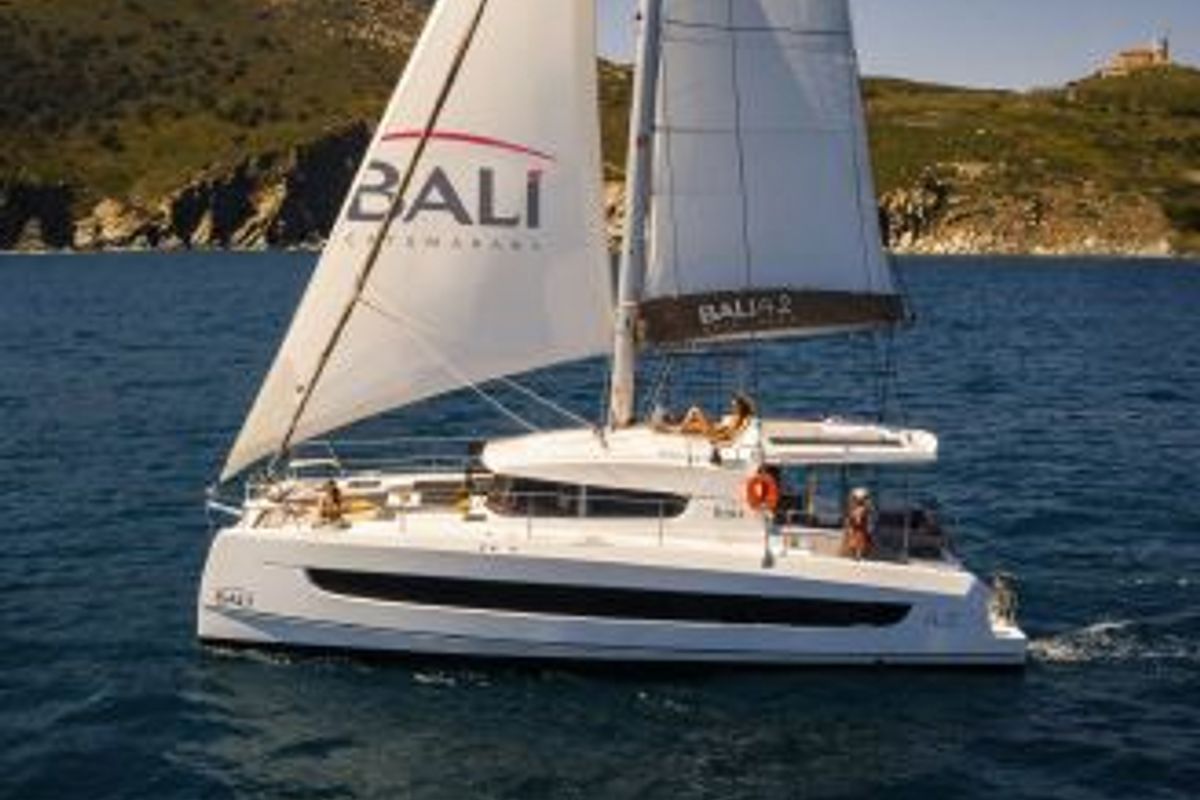Exterior view of Kebifor, a Bali 4.2 catamaran at Municipal Unit of Palairos, Greece