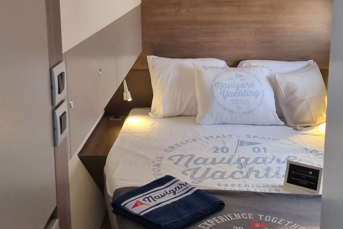 Cabin on Sunrise, a Bali Catspace catamaran at Seget Donji, Croatia