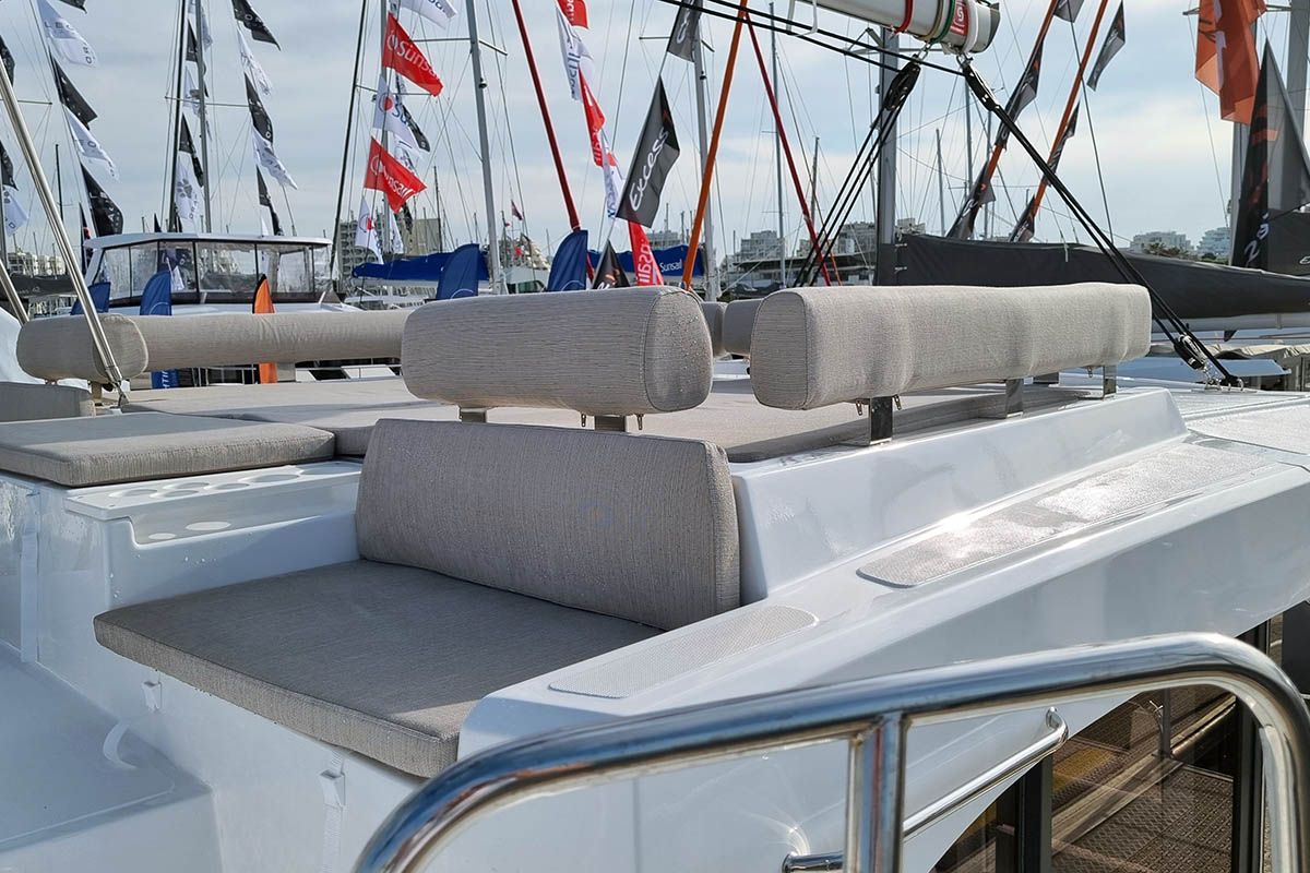 Deck of Sunrise, a Bali Catspace catamaran at Seget Donji, Croatia