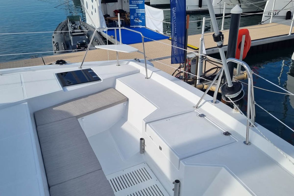 Deck of Sunrise, a Bali Catspace catamaran at Seget Donji, Croatia