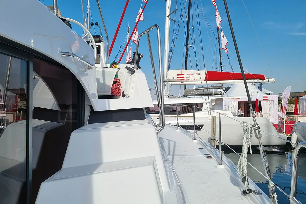 Exterior view of Sunrise, a Bali Catspace catamaran at Seget Donji, Croatia