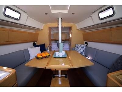 Salon of Gemini, a Beneteau First 35 sailboat at Jezera, Croatia