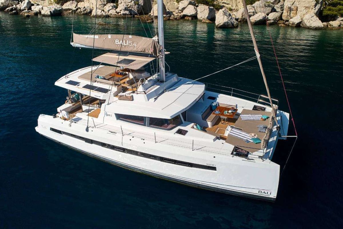 Exterior view of Maia, a Bali 5.4 catamaran at Salerno, Italy