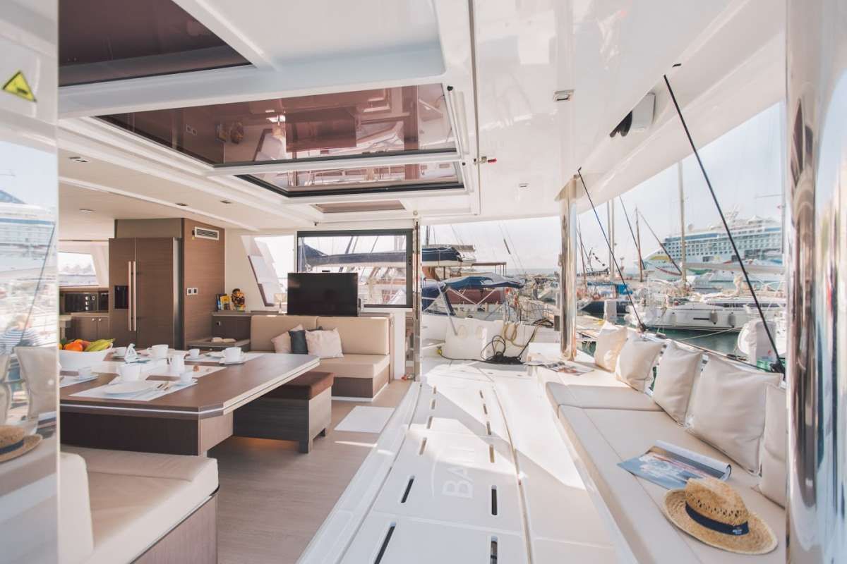 Salon of Maia, a Bali 5.4 catamaran at Salerno, Italy