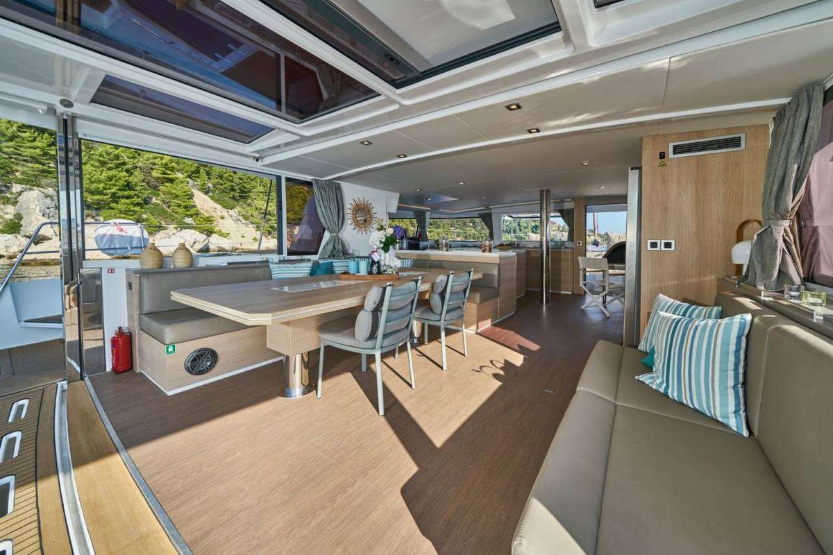 Salon of Maia, a Bali 5.4 catamaran at Salerno, Italy
