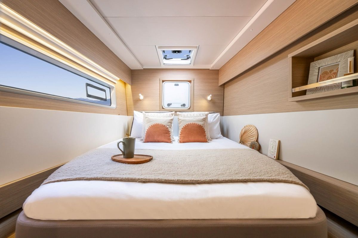 Cabin on Blue Dream, a Lagoon 43 catamaran at Olbia, Italy