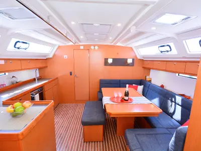 Salon of Nereus, a Bavaria Cruiser 46 sailboat at Preveza, Greece