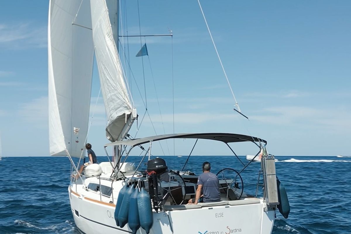 Exterior view of Else, a Dufour 360 GL sailboat at Olbia, Italy