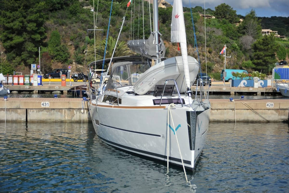 Exterior view of Else, a Dufour 360 GL sailboat at Olbia, Italy