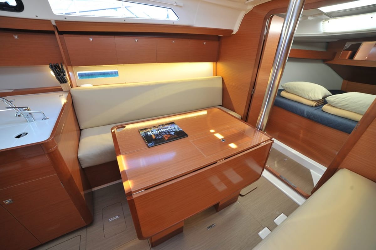 Salon of Else, a Dufour 360 GL sailboat at Olbia, Italy