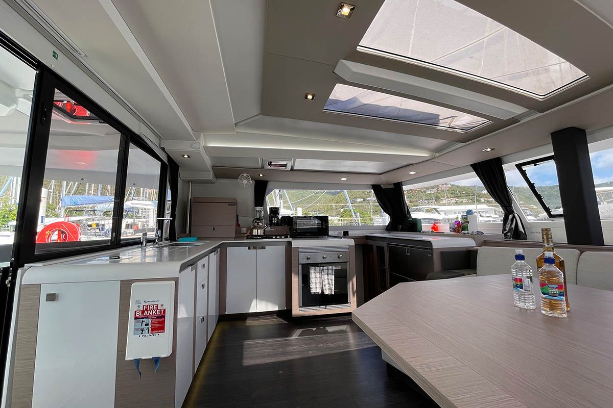 Galley of Knotty Cat (Forever Young), a Fountaine Pajot Tanna 47 catamaran at Road Town, British Virgin Islands