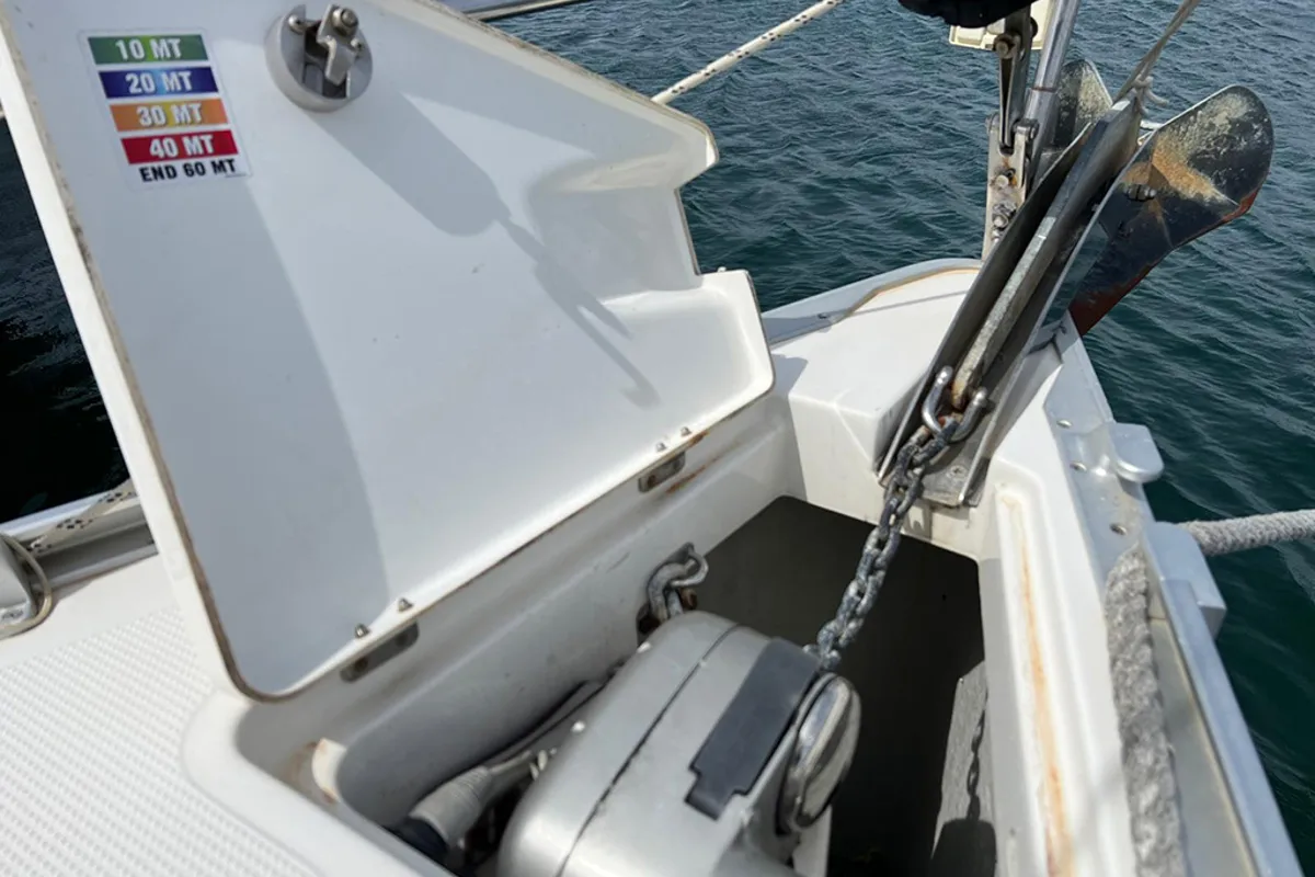 Exterior view of Pulenat, a Bavaria Cruiser 33 sailboat at Punat, Croatia
