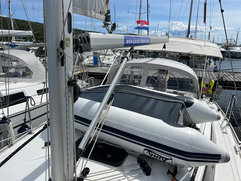 Exterior view of Pulenat, a Bavaria Cruiser 33 sailboat at Punat, Croatia