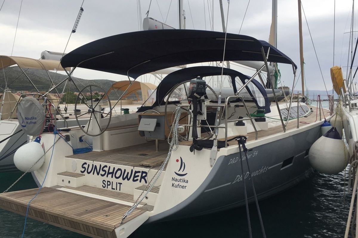 Exterior view of SUNSHOWER, a D&D Kufner 54 sailboat at Grad Trogir, Croatia