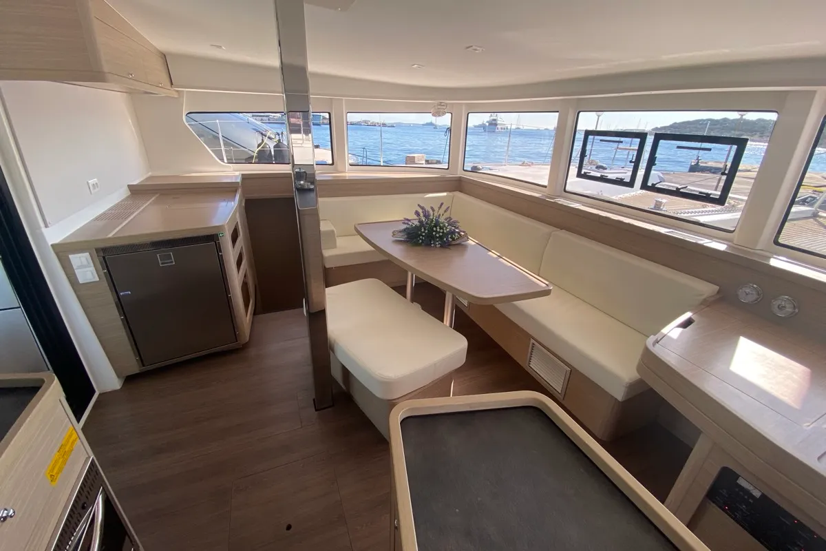 Salon of Copernicus II, a Lagoon 42 catamaran at Olbia, Italy