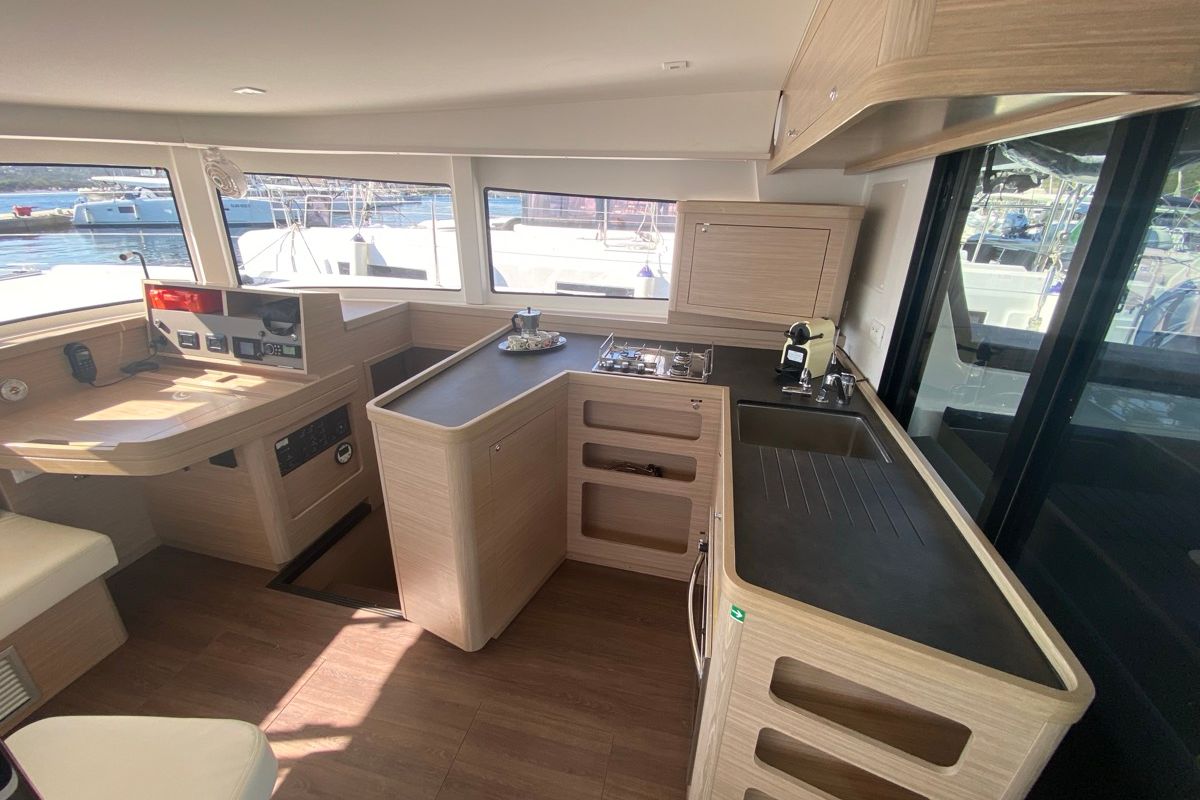 Galley of Copernicus II, a Lagoon 42 catamaran at Olbia, Italy