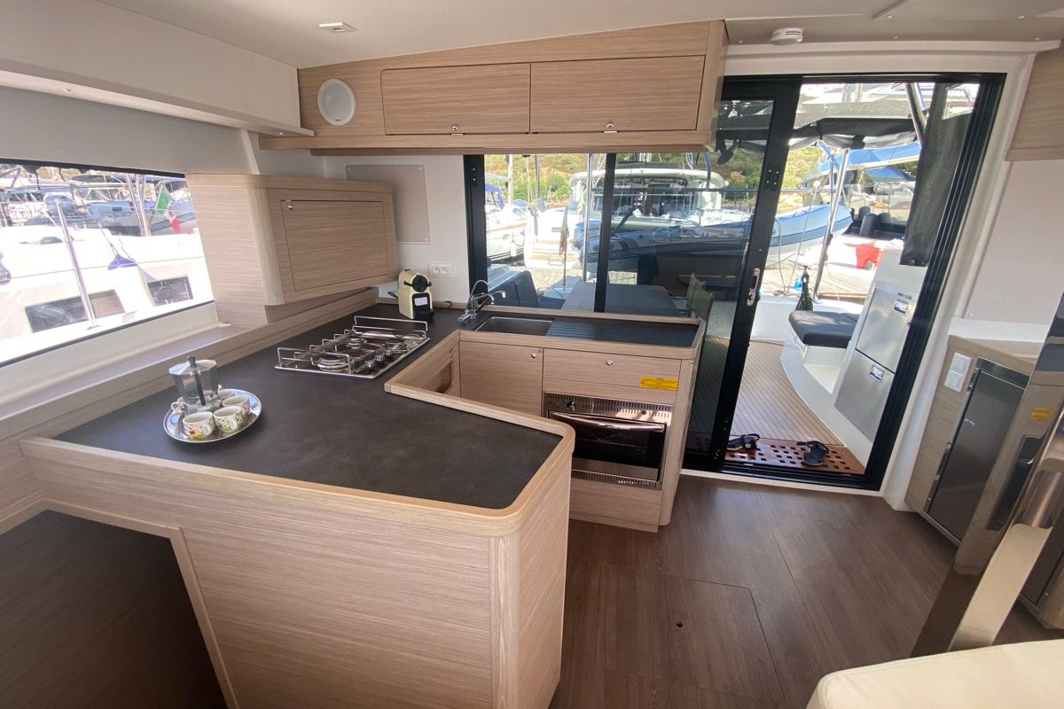 Galley of Copernicus II, a Lagoon 42 catamaran at Olbia, Italy