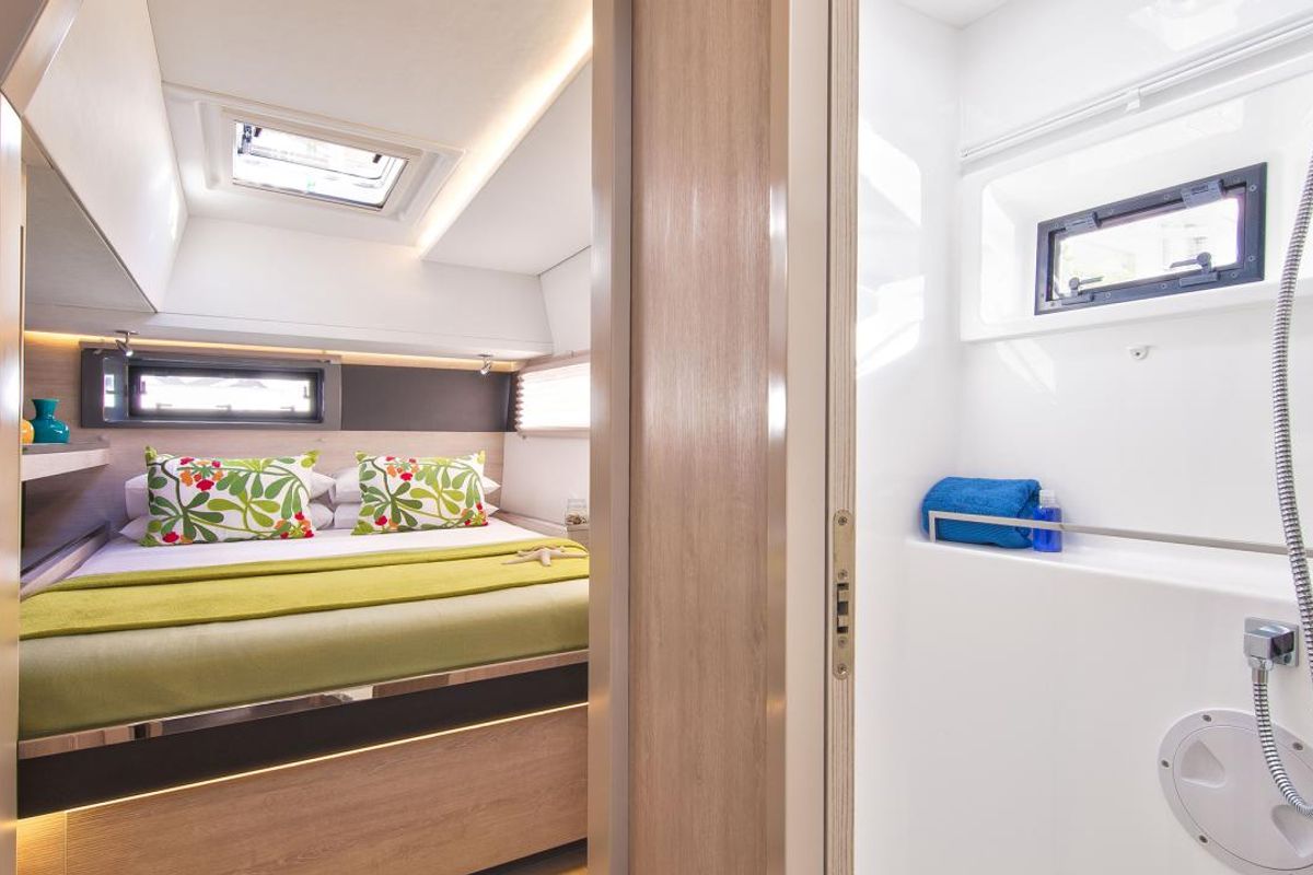 Cabin on Moorings 4500 Club, a Leopard 45 catamaran at Tonnarella, Italy