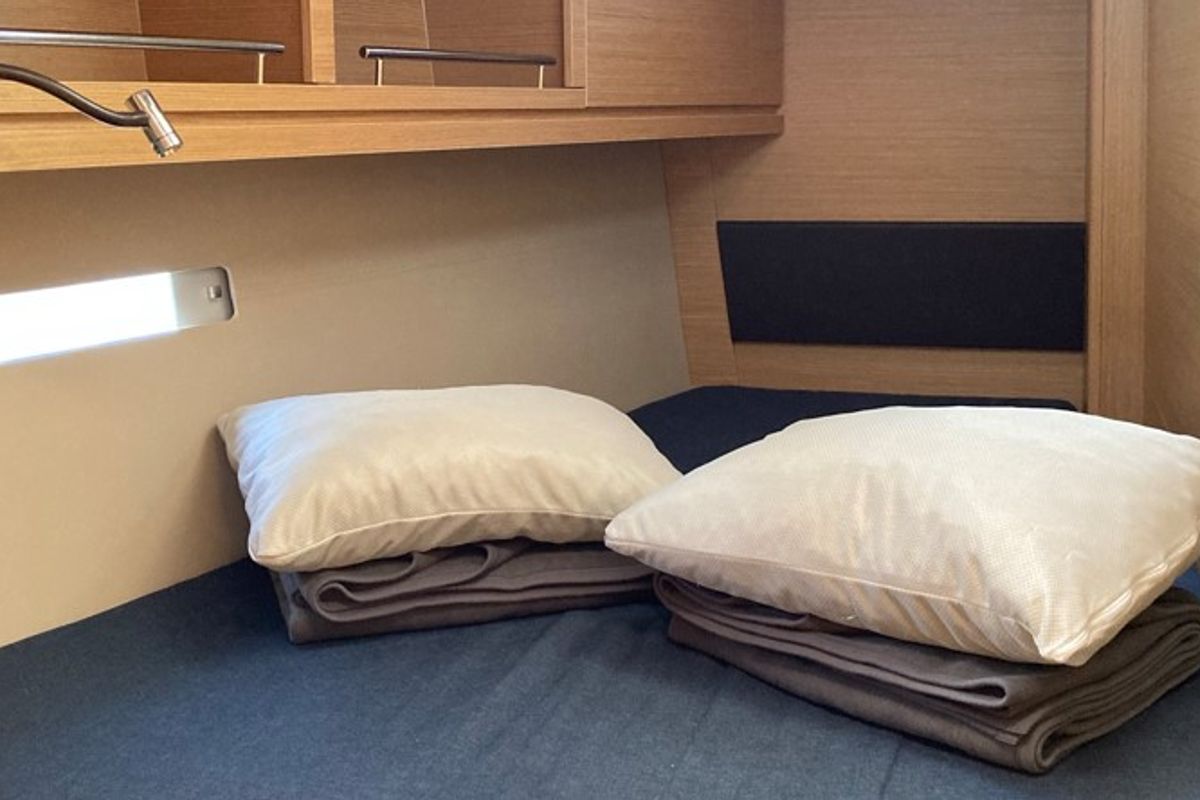 Cabin on Nakupenda, a Dufour 56 Exclusive sailboat at Olbia, Italy