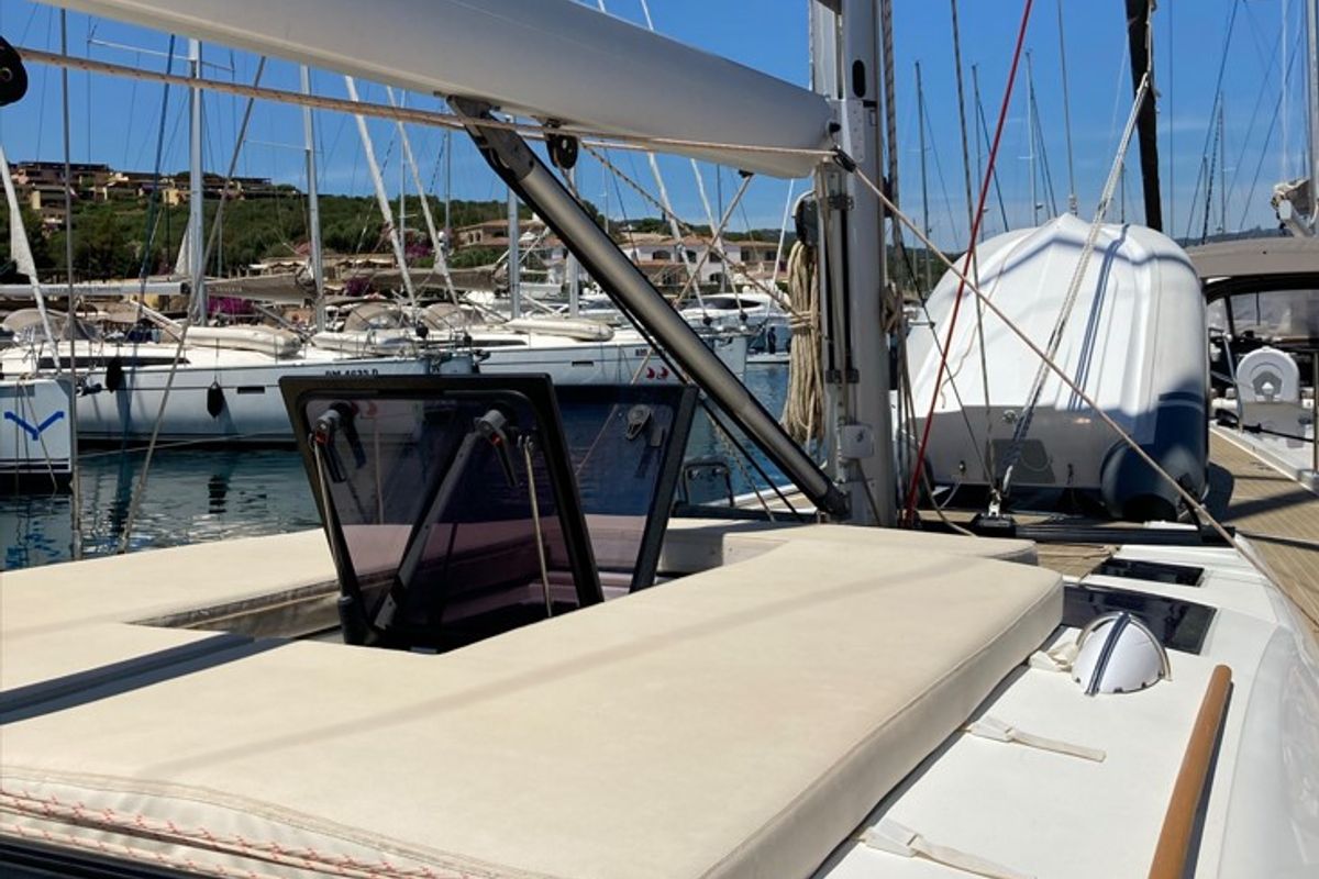 Deck of Nakupenda, a Dufour 56 Exclusive sailboat at Olbia, Italy