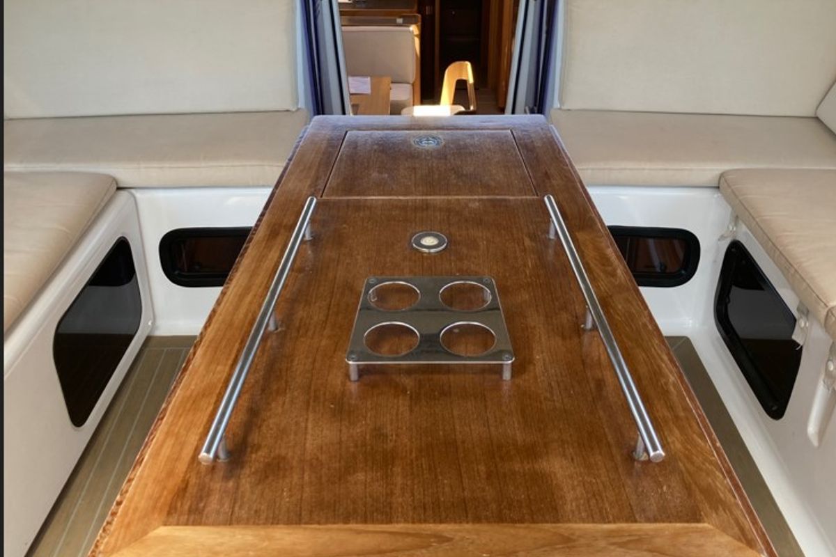Deck of Nakupenda, a Dufour 56 Exclusive sailboat at Olbia, Italy